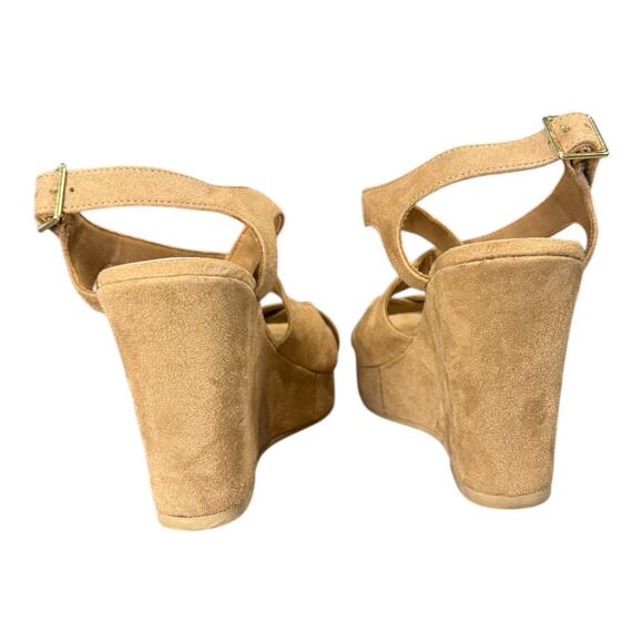 Brash‎ Women's Size 6 Tan Faux Suede Block Heel Open Toe Sandal Wedge - Picture 9 of 10